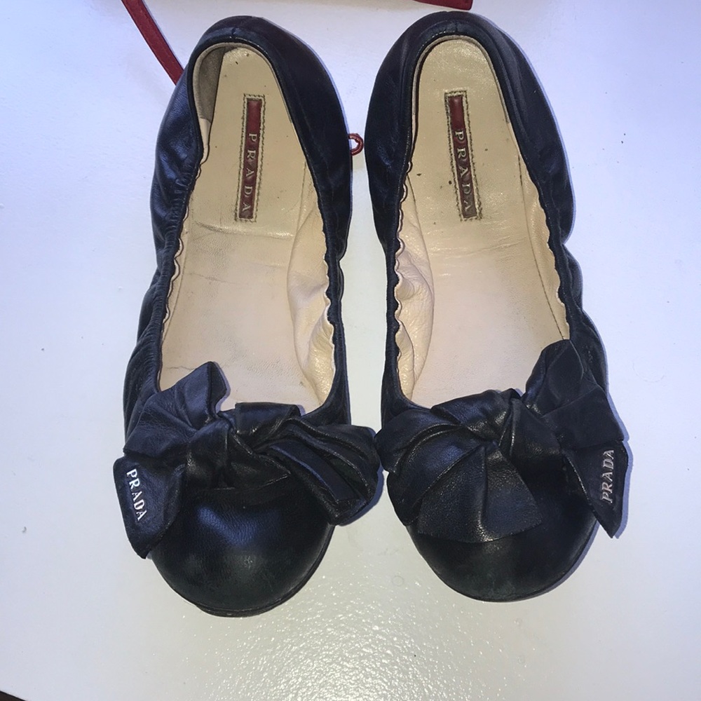 Prada bow elastic ballet flat